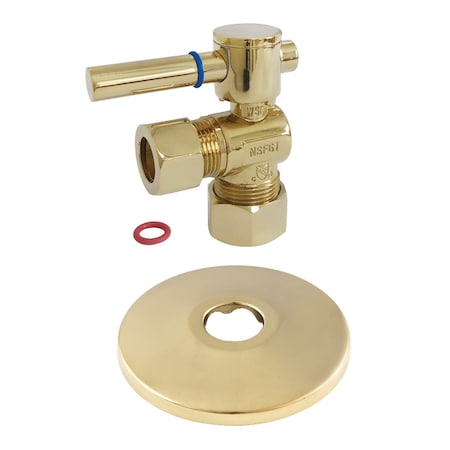 Kingston Brass CC54402DLK 5/8-Inch OD X 1/2-Inch OD Comp Quarter-Turn Angle Stop Valve with Flange, Polished Brass CC54402DLK